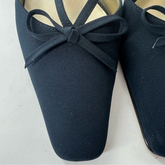 Y2K Madeline Bow Square Toe Sling Back Heels 8.5 navy Fabric Chunky Heel - Picture 2 of 15